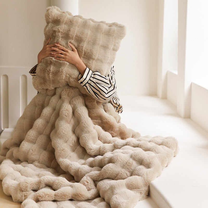 Luxury Faux Rabbit Fur Sofa Blanket