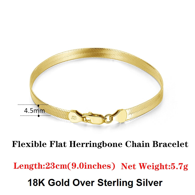 S925 Sterling Silver 4.5mm Flat Snake Bone Bracelet