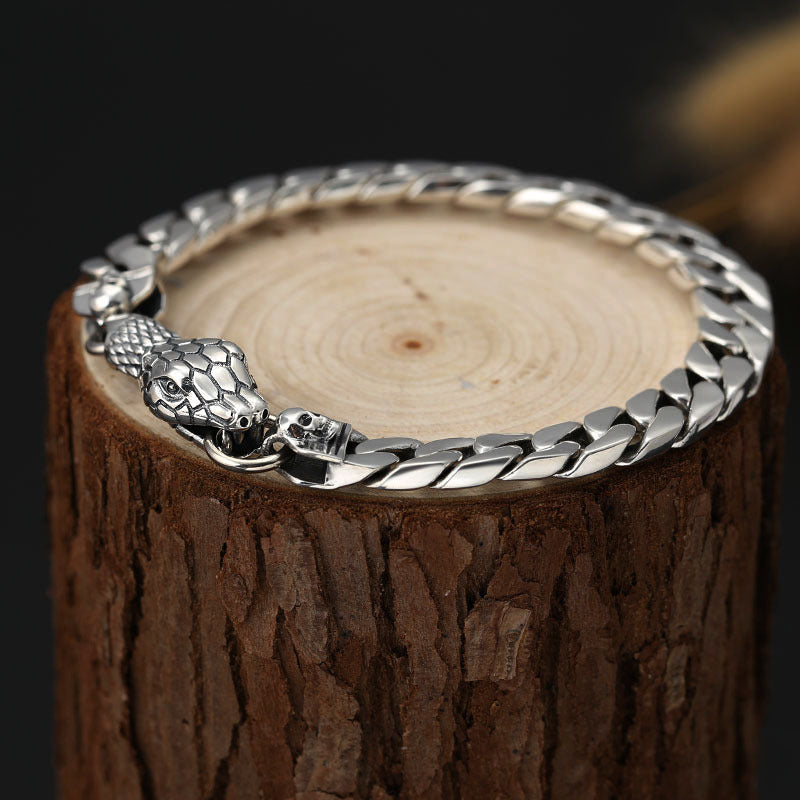 Trendy Thai Silver Snake Head Men's Bracelet in Sterling Silver