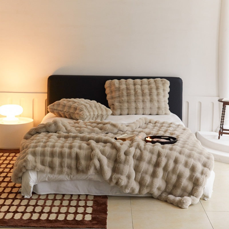 Luxury Faux Rabbit Fur Sofa Blanket