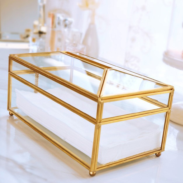 Brass Glass Elegance Tissue Holder