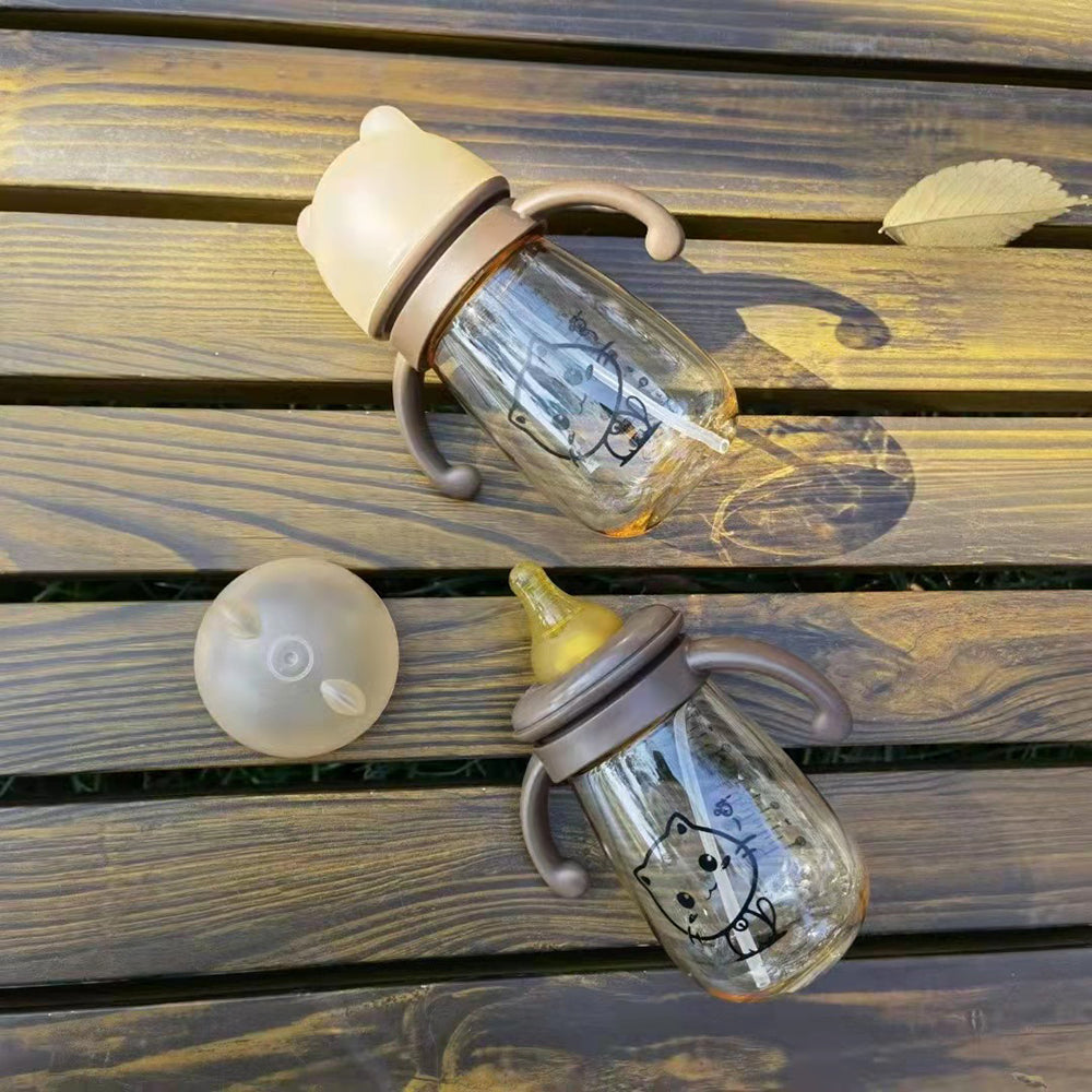 Portable Double Handle Wide-Caliber Baby Feeding Bottle