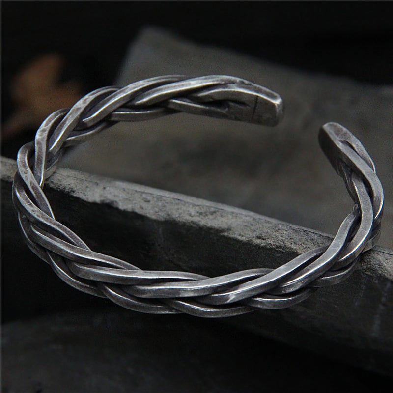 Vintage Woven Hemp Rope Bracelet in Sterling Silver S925