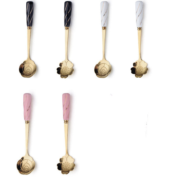 Stainless Steel Flower-Shaped Mixing Spoon with Ceramic Handle