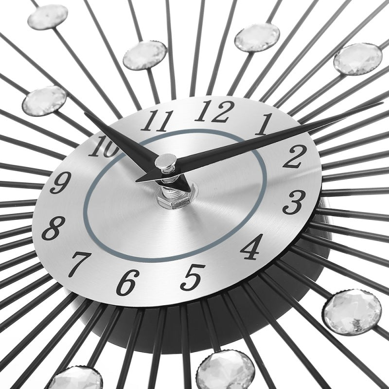 Crystal Silver Iron Wall Clock for Living Room & Bedroom