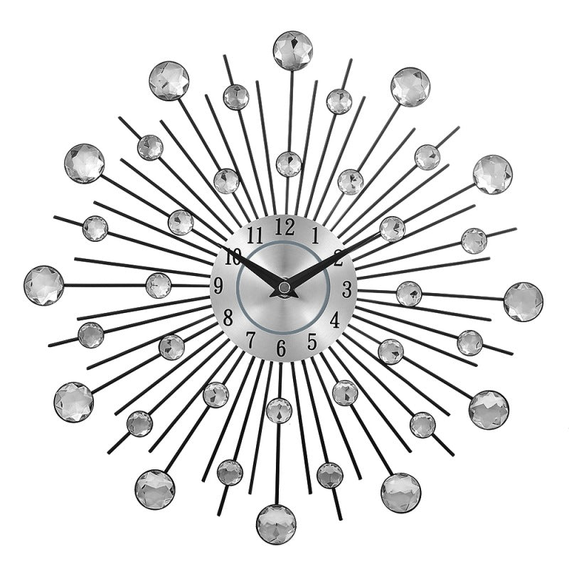 Crystal Silver Iron Wall Clock for Living Room & Bedroom