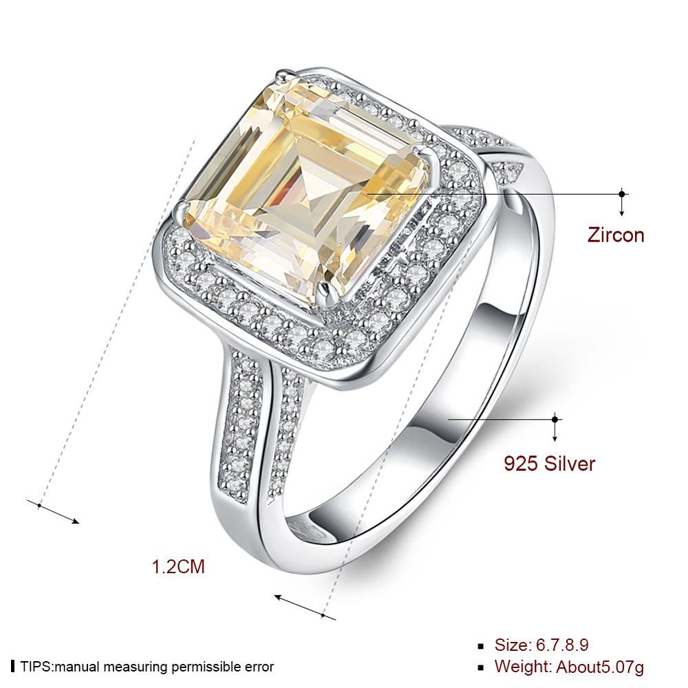 Square S925 Silver Ring with Yellow Zircon Stone