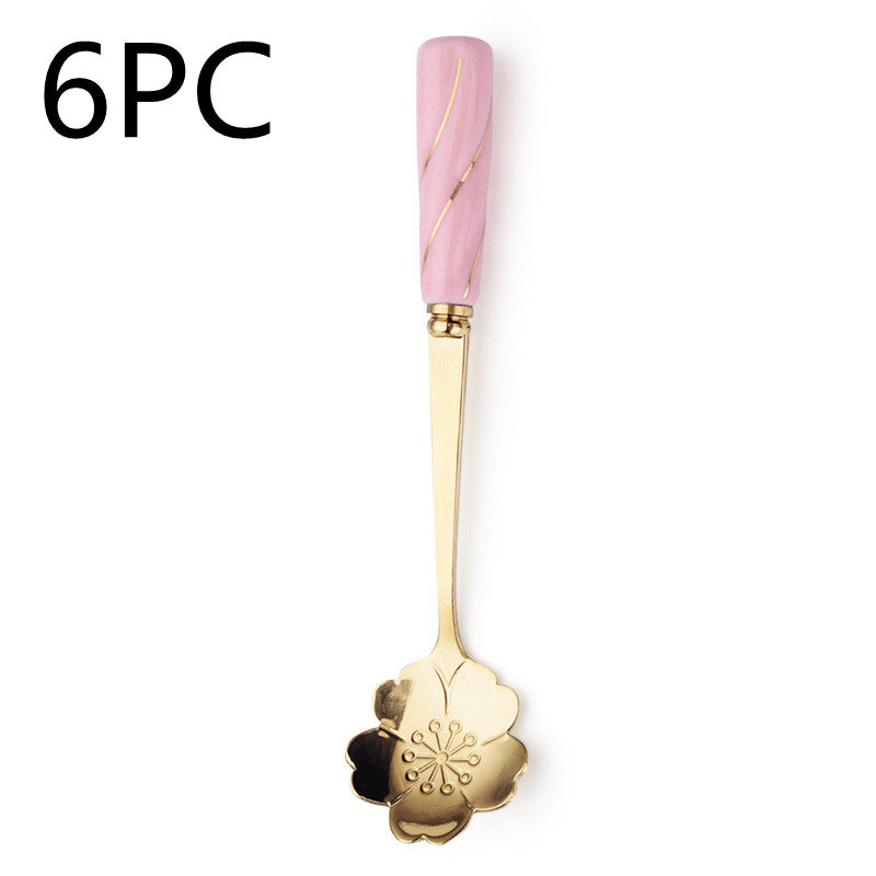 Stainless Steel Flower-Shaped Mixing Spoon with Ceramic Handle