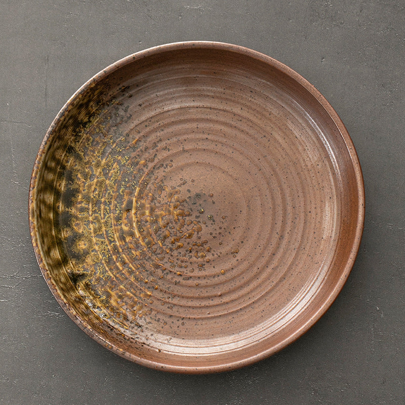Retro Stoneware Ceramic Plate for Household Use