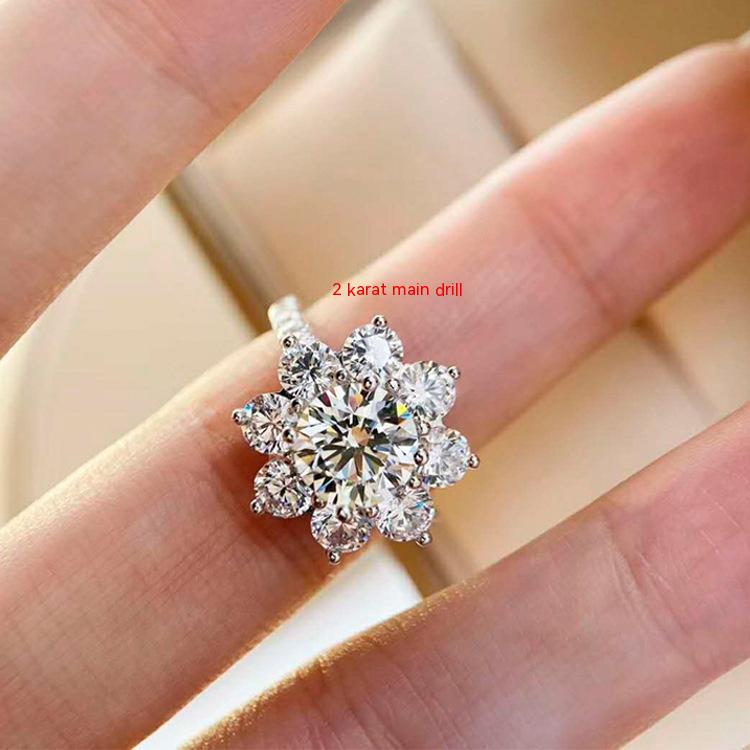 2 Karat High Carbon Diamond Sunflower Sterling Silver Ring