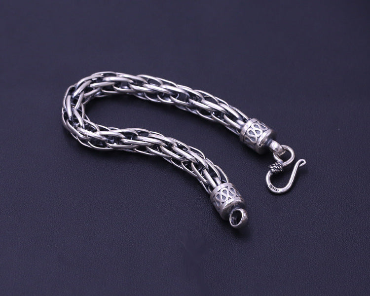 Vintage Thai Silver Men's Woven Hemp Bracelet