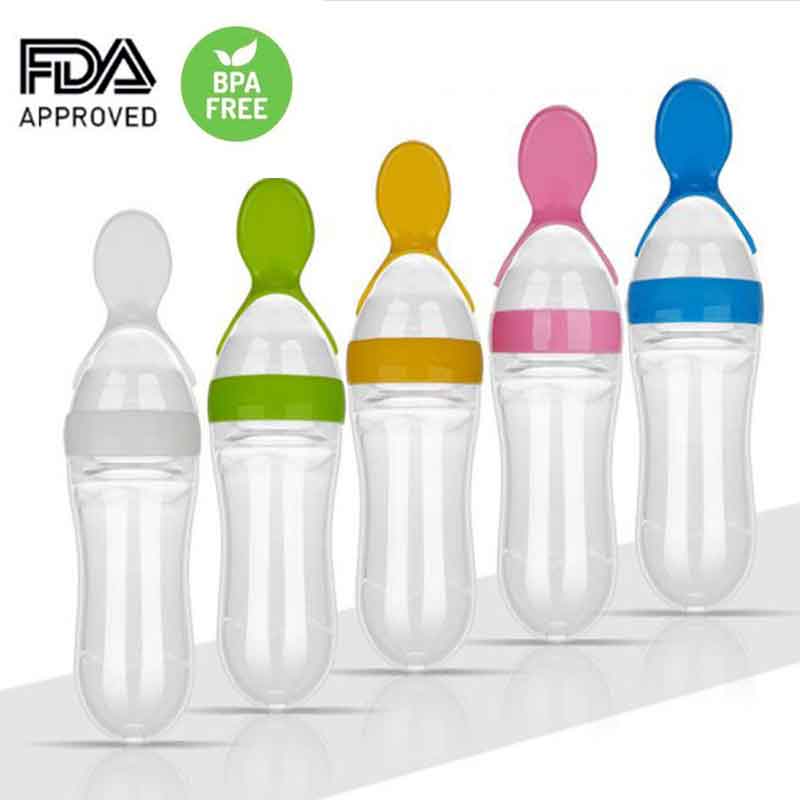 Silicone Baby Bottle with Spoon for Rice Cereal