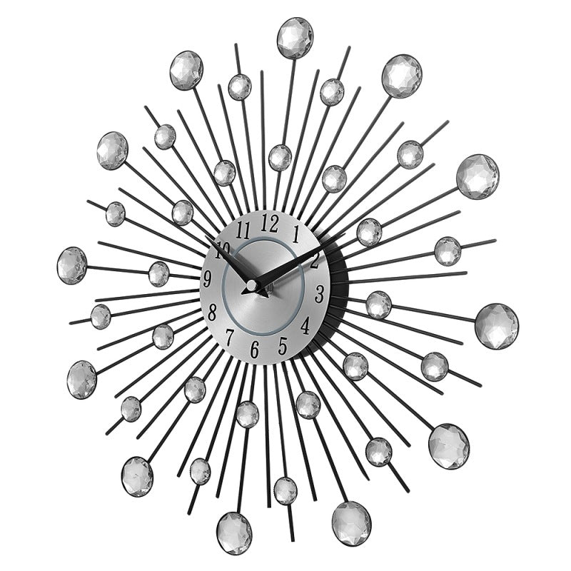 Crystal Silver Iron Wall Clock for Living Room & Bedroom