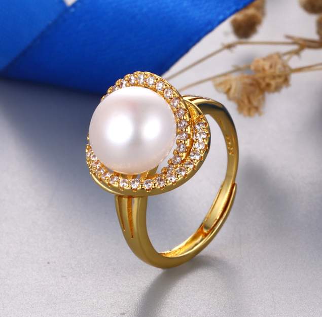 S925 Silver Pearl Ring with Zircon Stone