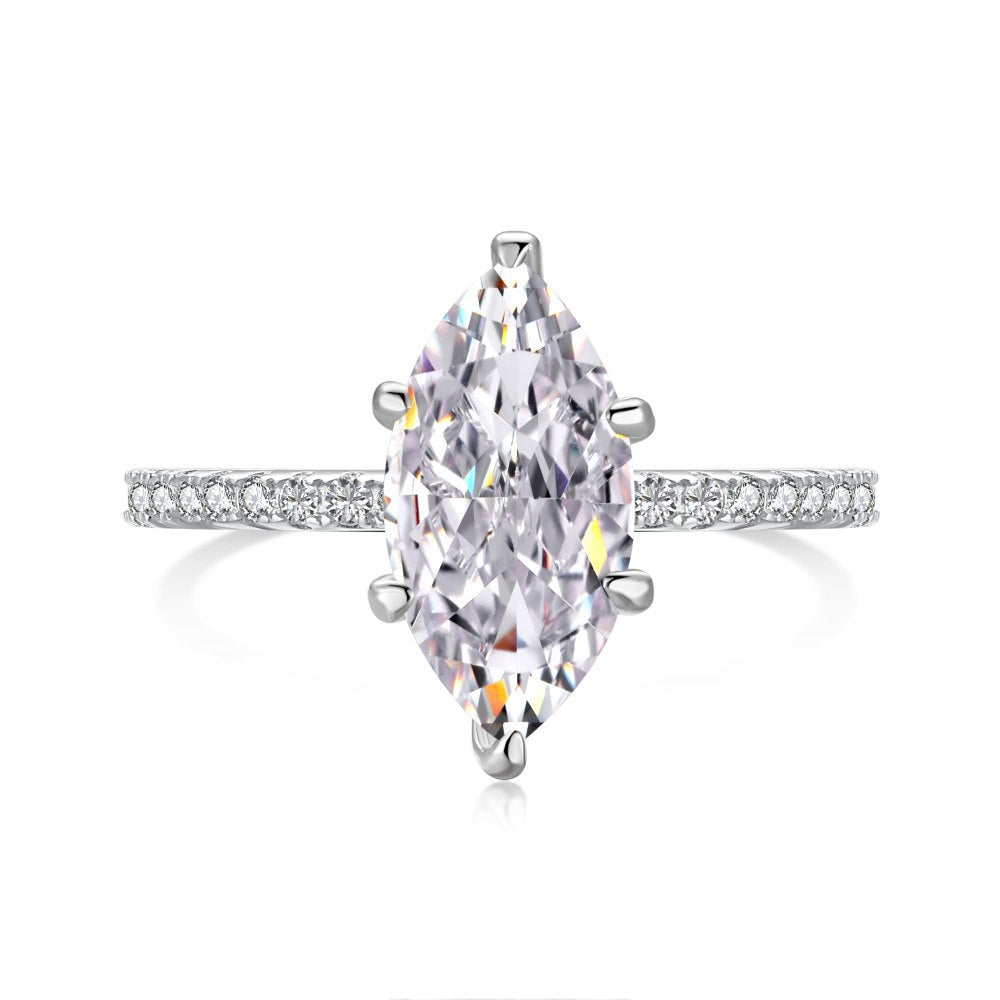 Sterling Silver Elegance Horse Eye Diamond Ring