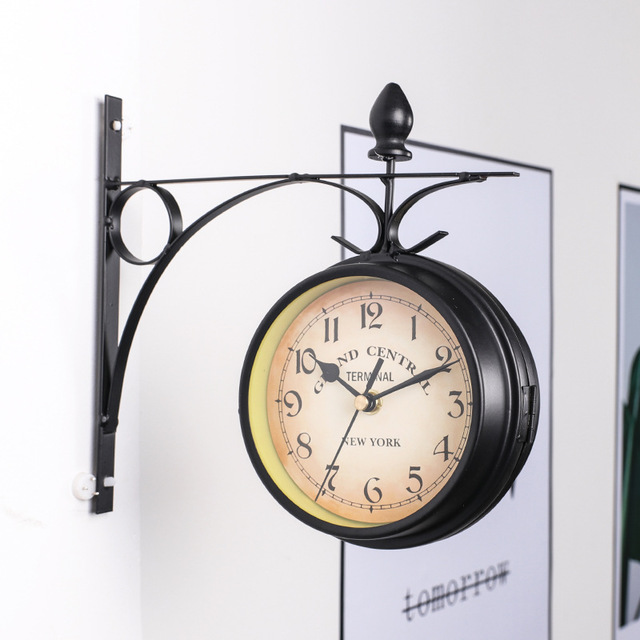 European Style Iron Wall Clock - Double-Sided Design