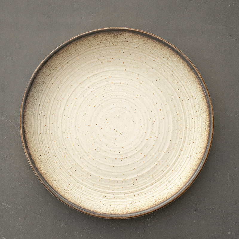 Retro Stoneware Ceramic Plate for Household Use