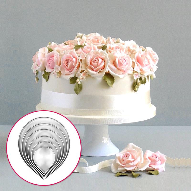 6-Piece Stainless Steel Fondant Cake Rose Mold Set