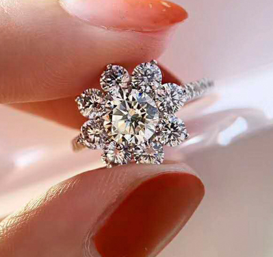 2 Karat High Carbon Diamond Sunflower Sterling Silver Ring