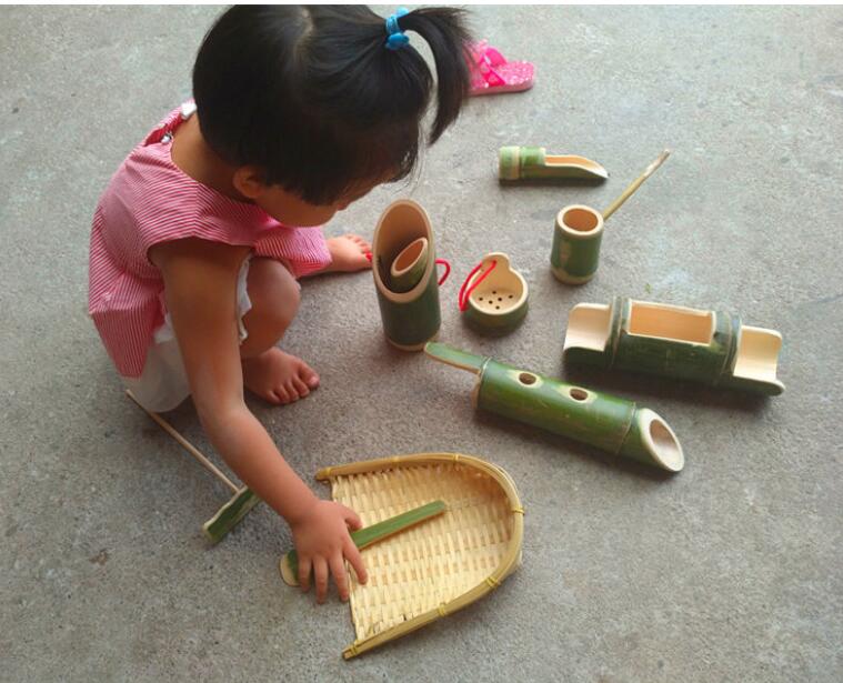 Bamboo Toy Set for Kids - 10 Piece Sand & Water Play