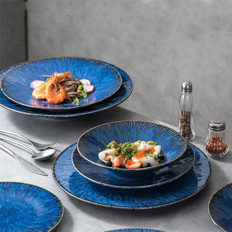Nordic Blue Ceramic Plate for Steak and Tableware