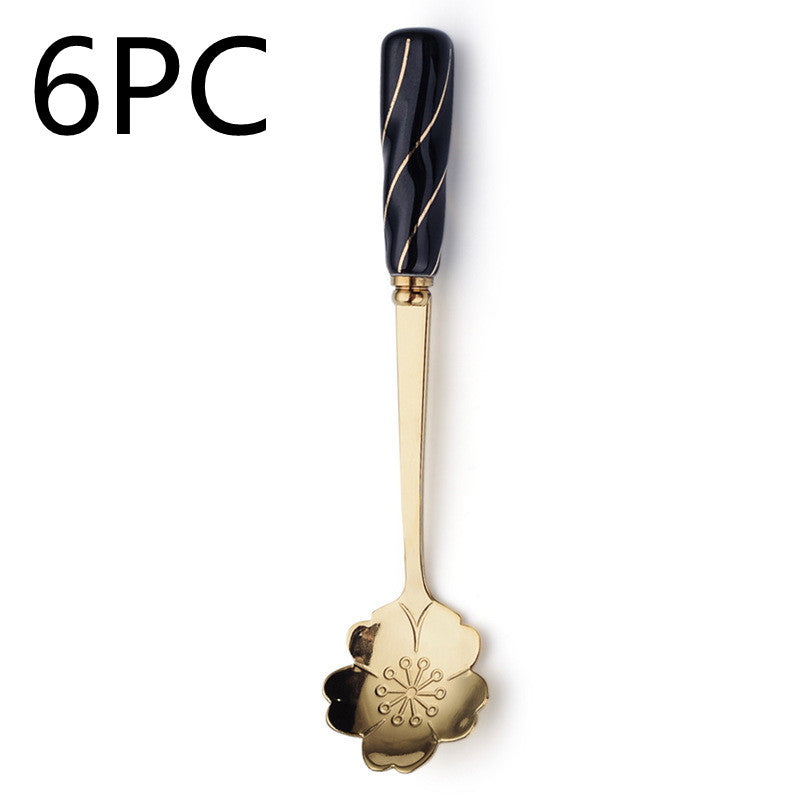 Stainless Steel Flower-Shaped Mixing Spoon with Ceramic Handle