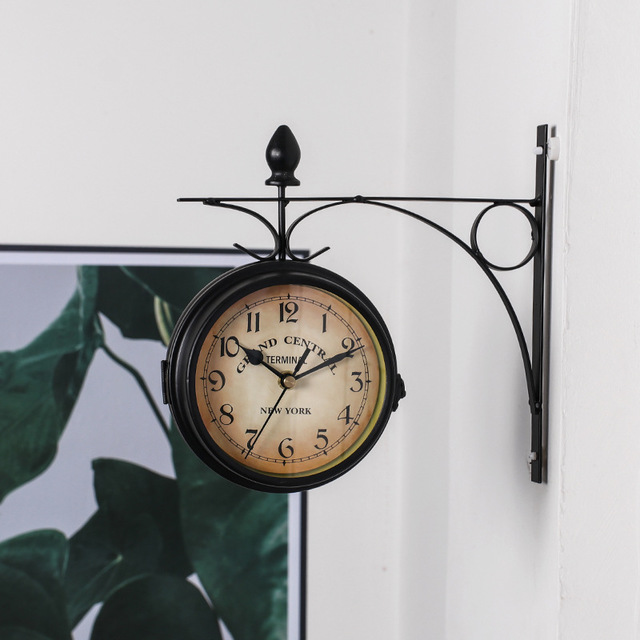 European Style Iron Wall Clock - Double-Sided Design