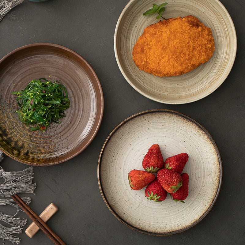 Retro Stoneware Ceramic Plate for Household Use