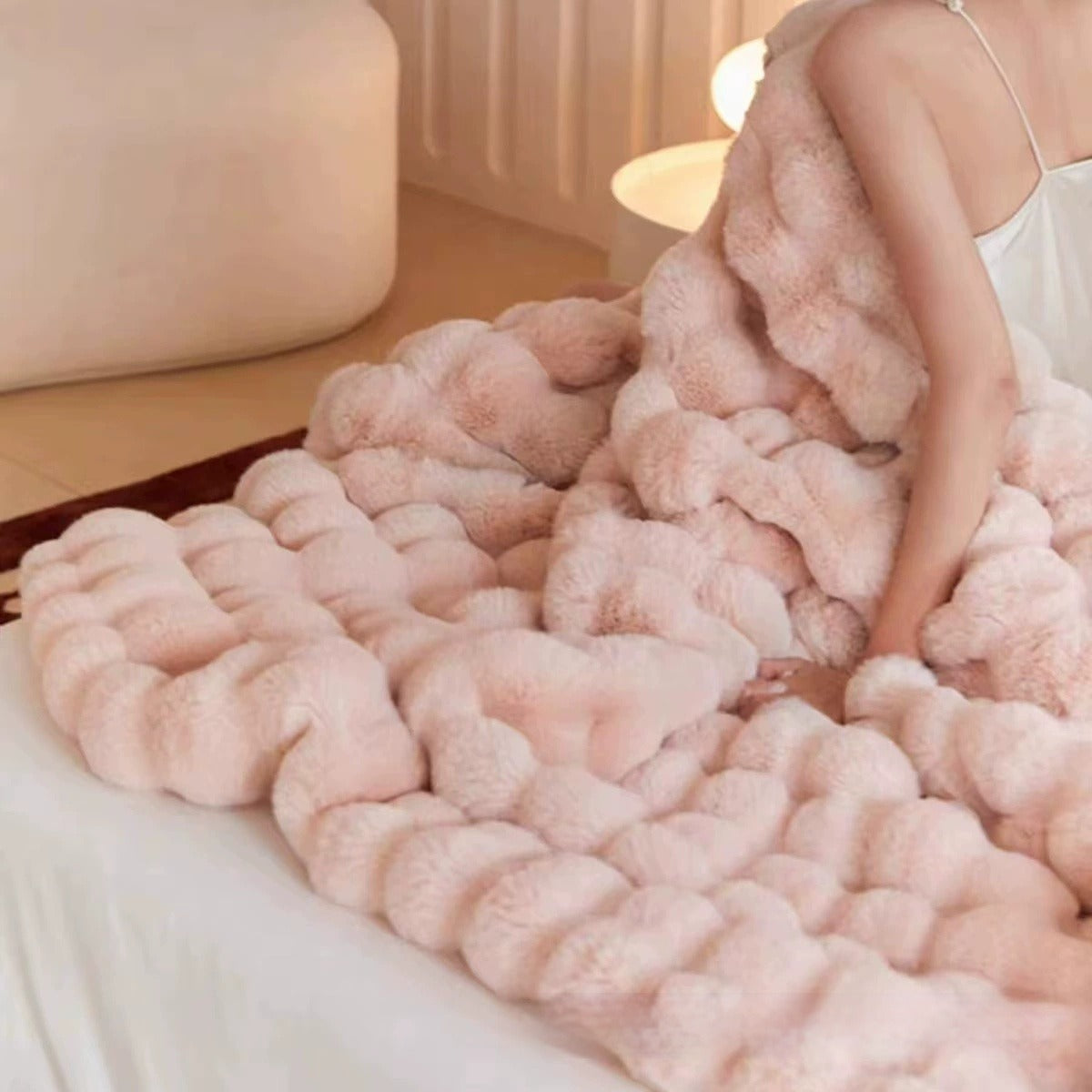 Luxury Faux Rabbit Fur Sofa Blanket
