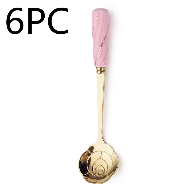 Stainless Steel Flower-Shaped Mixing Spoon with Ceramic Handle