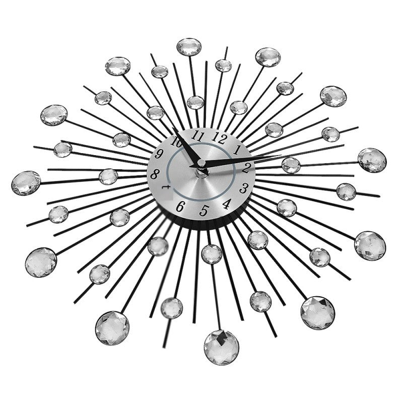 Crystal Silver Iron Wall Clock for Living Room & Bedroom