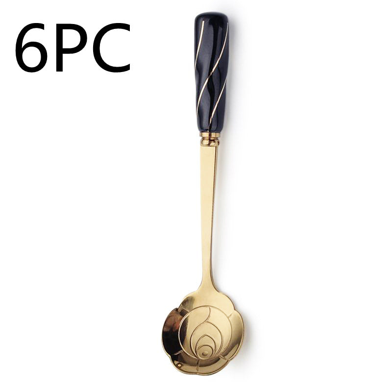 Stainless Steel Flower-Shaped Mixing Spoon with Ceramic Handle