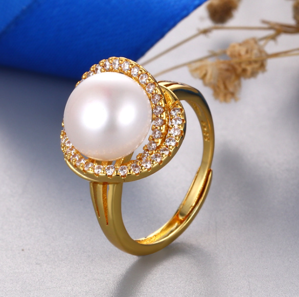 S925 Silver Pearl Ring with Zircon Stone