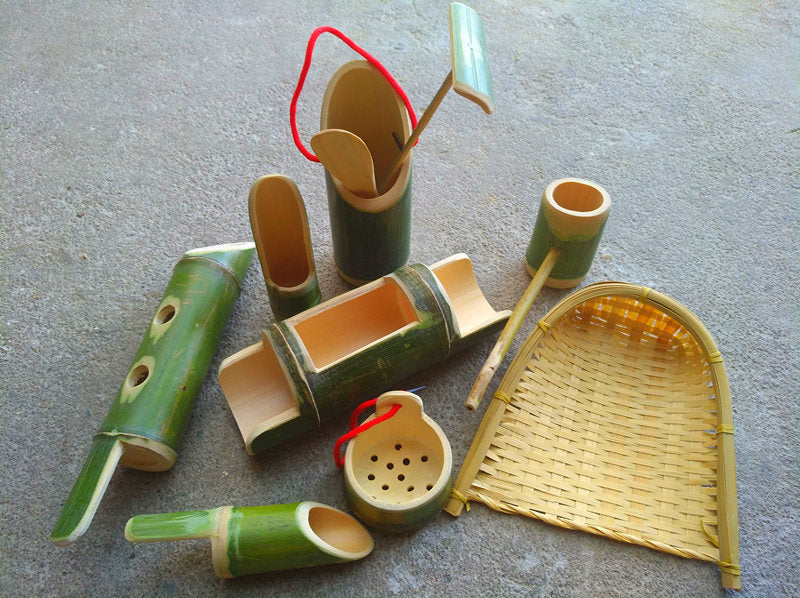Bamboo Toy Set for Kids - 10 Piece Sand & Water Play