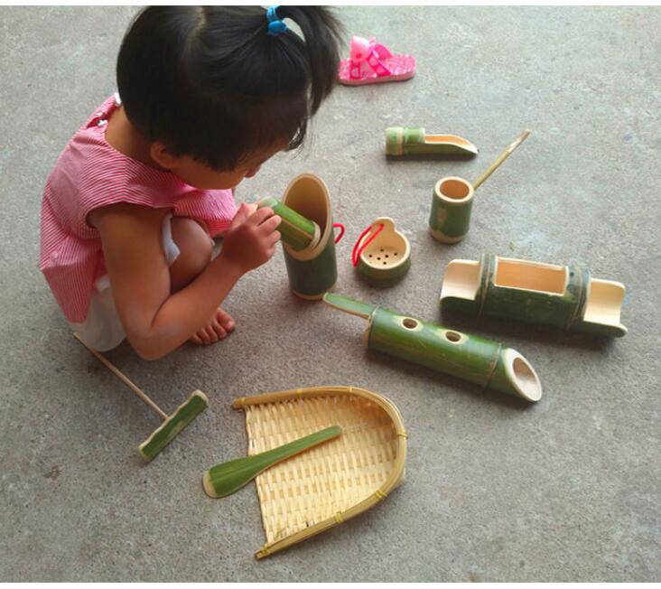 Bamboo Toy Set for Kids - 10 Piece Sand & Water Play
