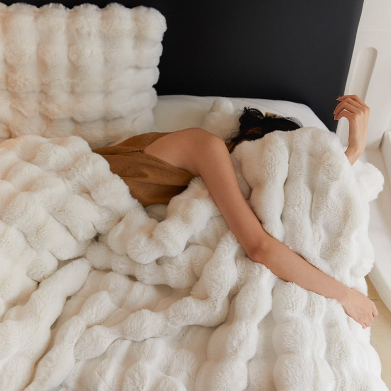 Luxury Faux Rabbit Fur Sofa Blanket