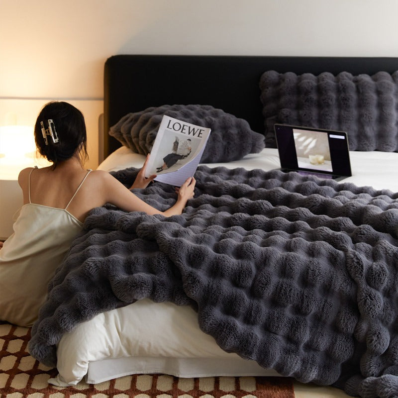Luxury Faux Rabbit Fur Sofa Blanket