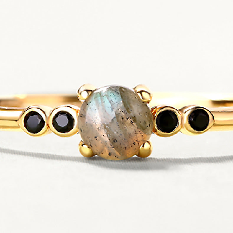 S925 Silver Adjustable Ring with Black Zircon & Stone