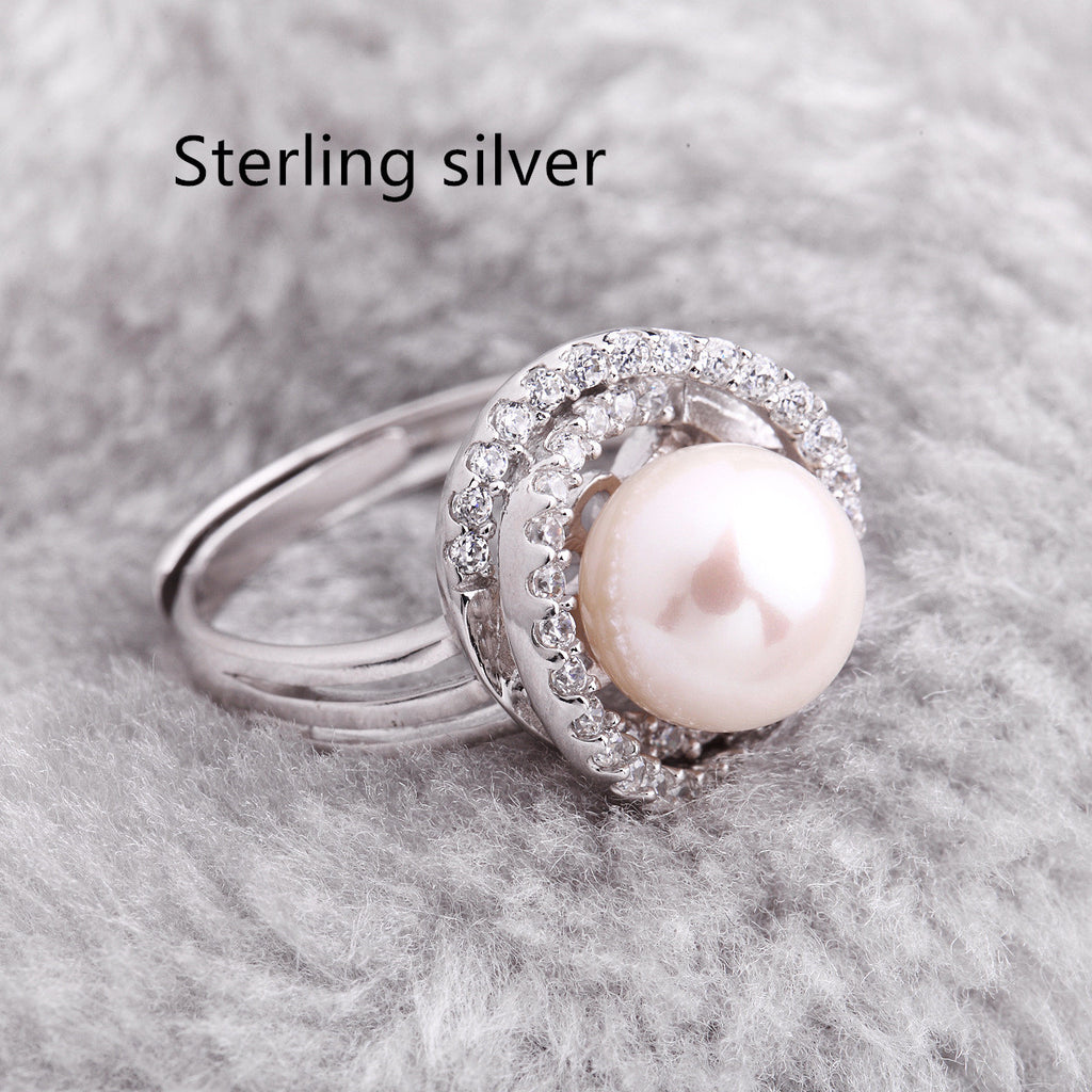 S925 Silver Pearl Ring with Zircon Stone