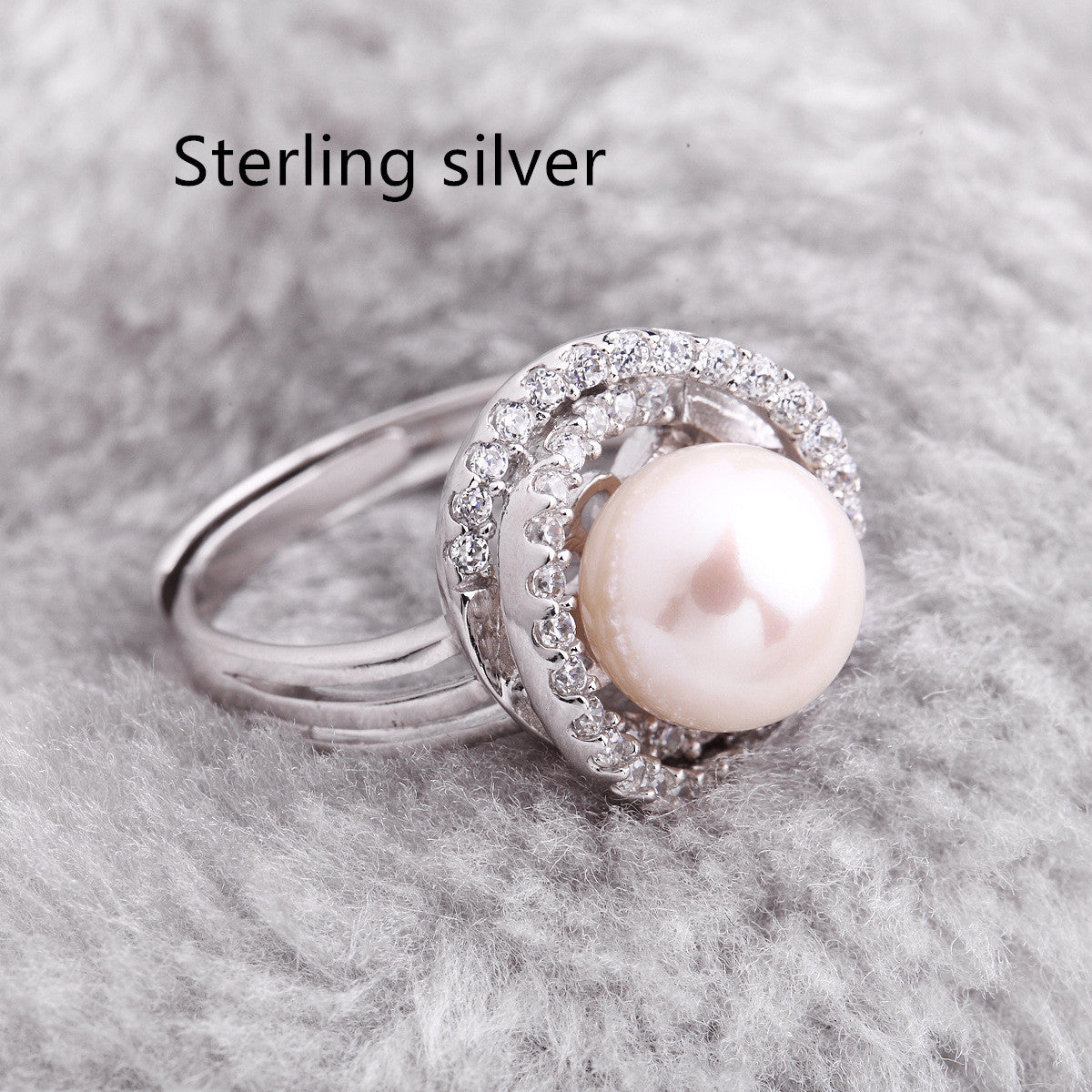 S925 Silver Pearl Ring with Zircon Stone